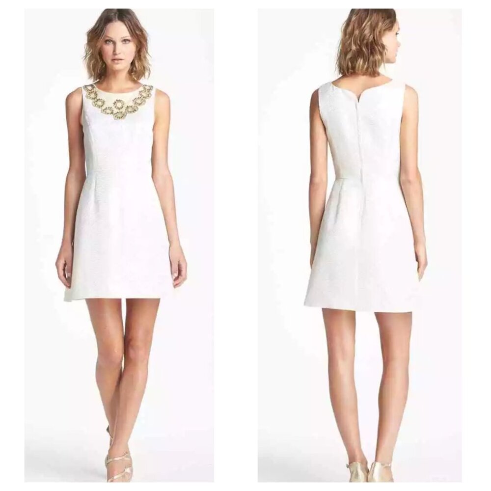 Lilly Pulitzer Wythe Jacquard Mini Dress Women 4 Ivory Civil Wedding Embellished - Picture 2 of 16
